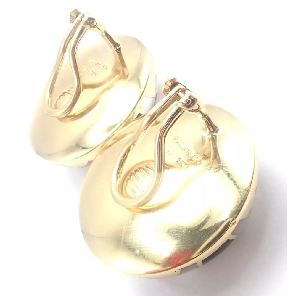 Tiffany & Co Cummings 18k Gold Mother of Pearl Black Jade Checkerboard Earrings - Picture 10 of 11